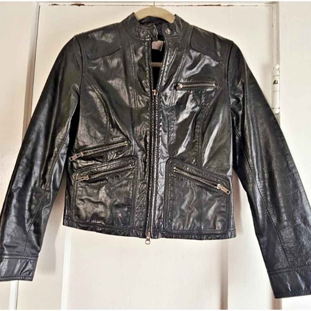 Vintage‎ CITY DKNY biker genuine leather jacket lined women's 8P